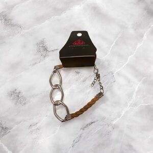 Paparazzi Silver and Brown Leather Chain Bracelet